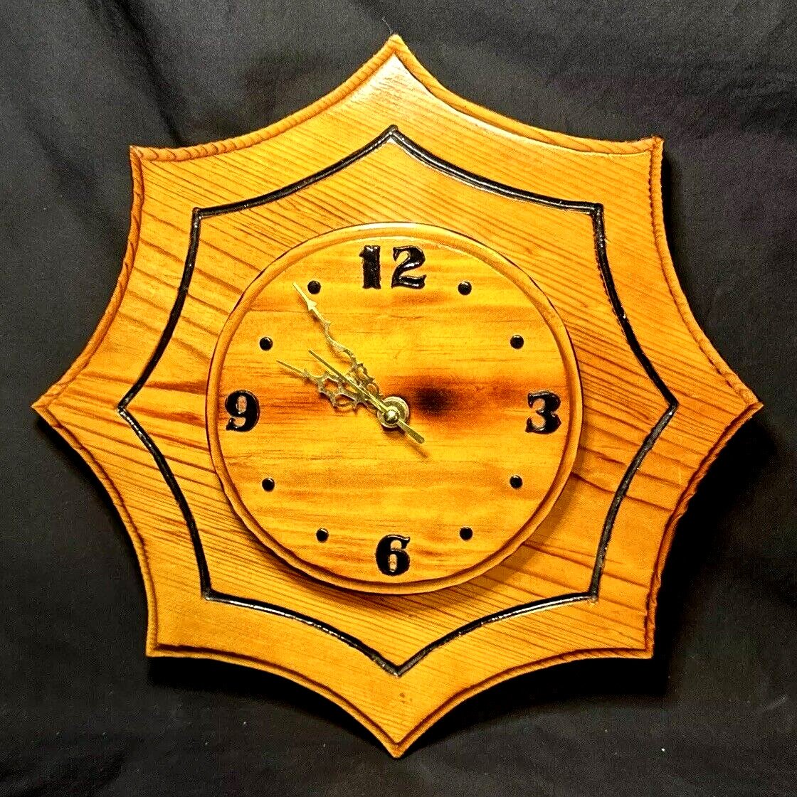 Vintage 1964 Handmade Wood Wall Clock Handcrafted Octagon Quartz Battery Analog
