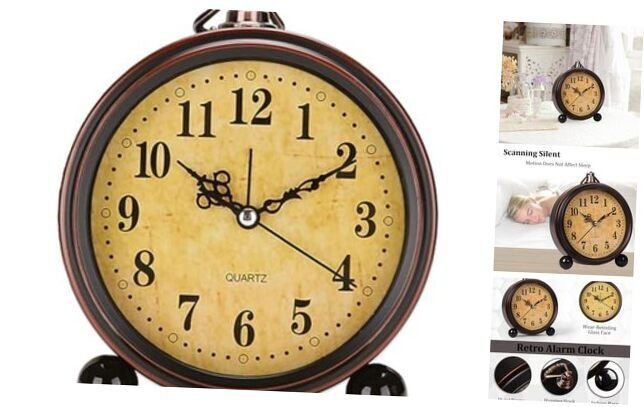 Vintage Analog Alarm Clock, 5.25 inch Small Silent Non Ticking Table Arabic