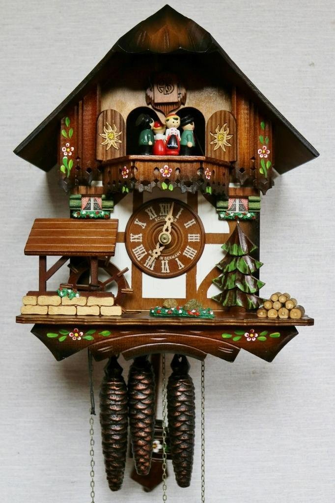 Vintage Black Forest Weight Driven Automaton Musical Carved Cuckoo Wall Clock