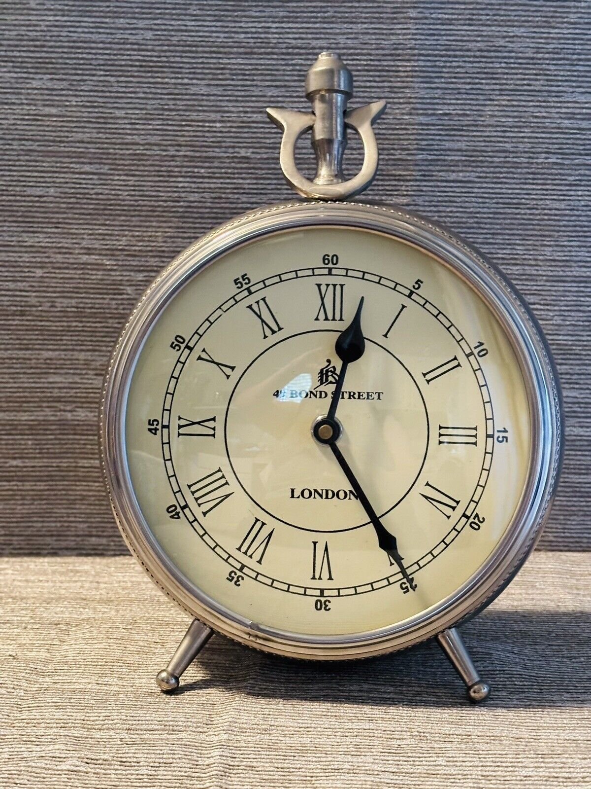 Vintage Desk Clock Metal Old London Antique Finish 49 Bond Street, Work Well