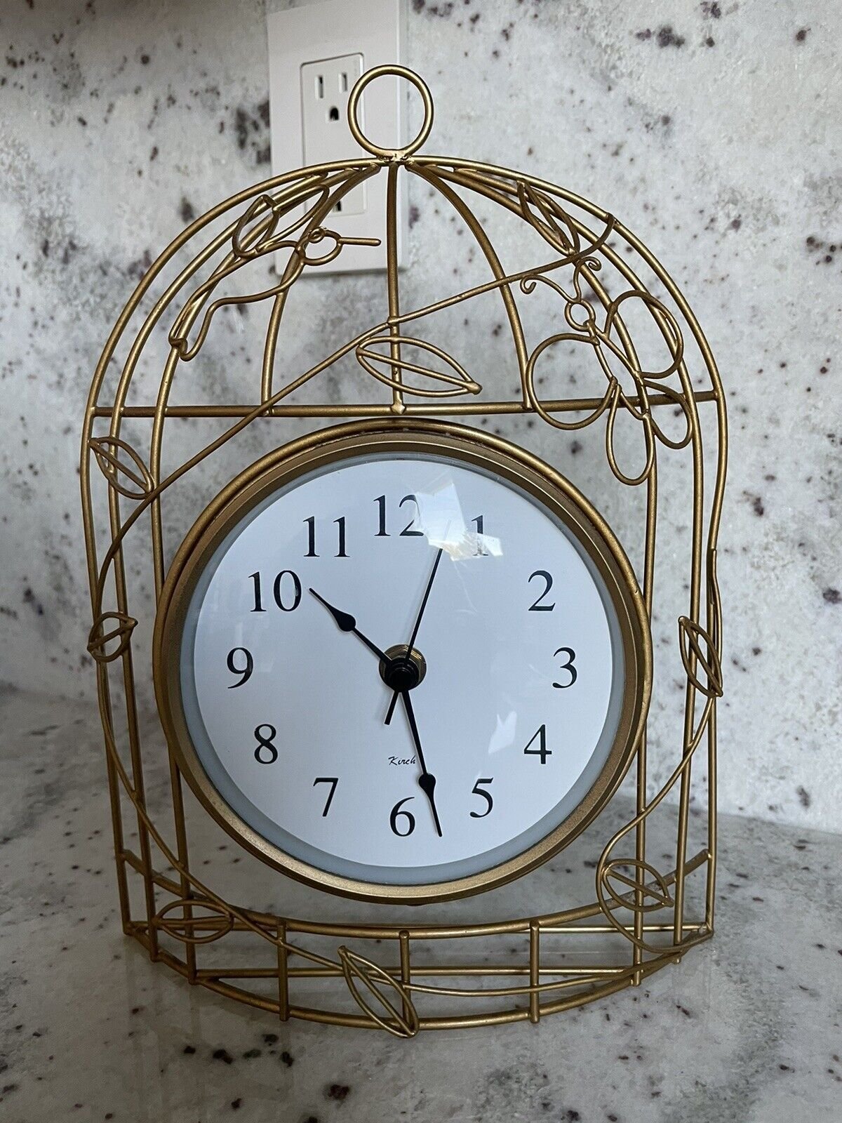 Vintage Kirch Gold-tone Metal Birdcage Wall Desk Mantle Quartz Clock 8 X 10 EUC