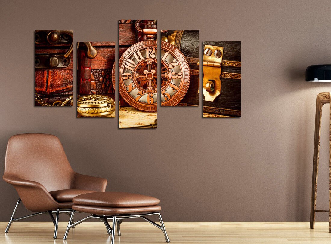 Vintage Pendant Watch Clock Necklace 5 Panel Canvas Print Wall Art Picture Poste