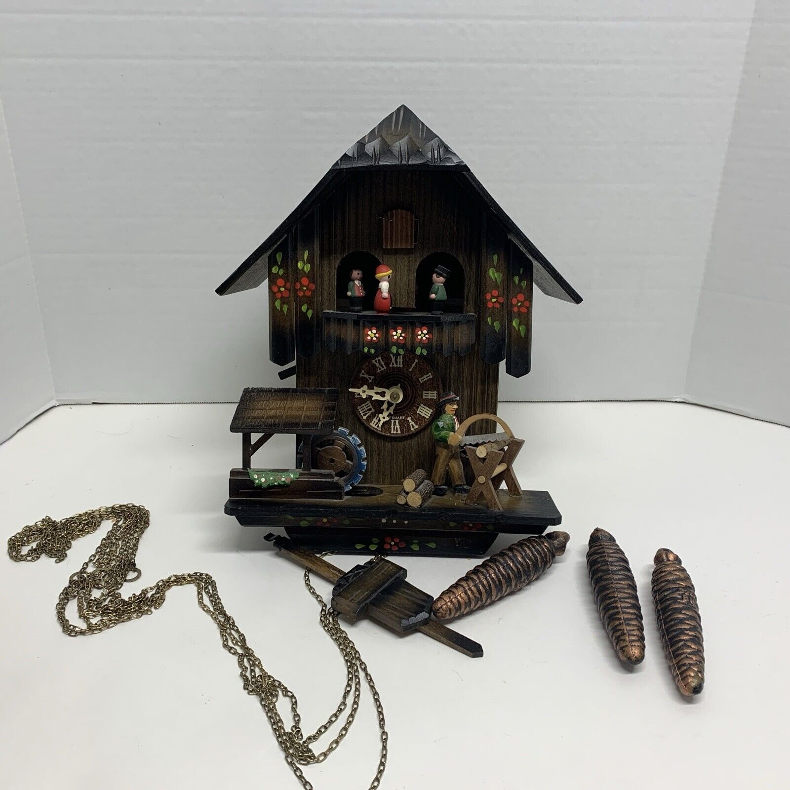 Vintage Schneider Cuckoo Clock Chalet Germany Black Forest Logger