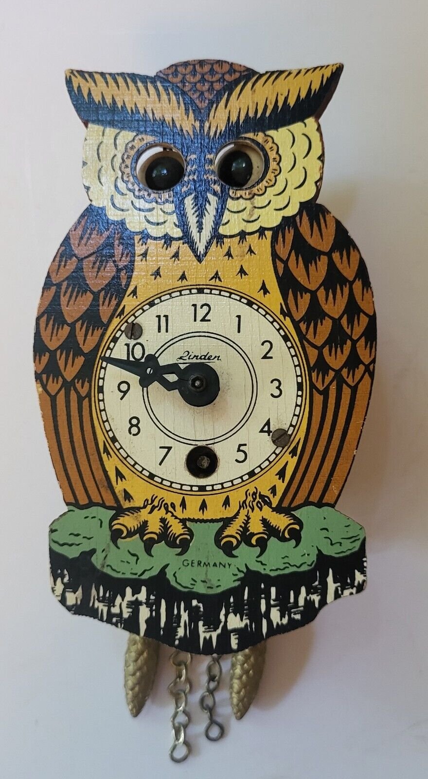 Vtg Owl Mini Cuckoo Clock Moving Eyes Engstler Germany Linden
