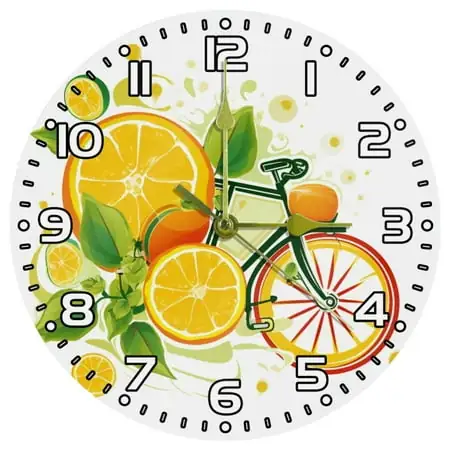 Wall Clocks Battery Operated Modern Clocks Round Silent Clock 9 . 85 in Bike Wheels Lemon and Orange
