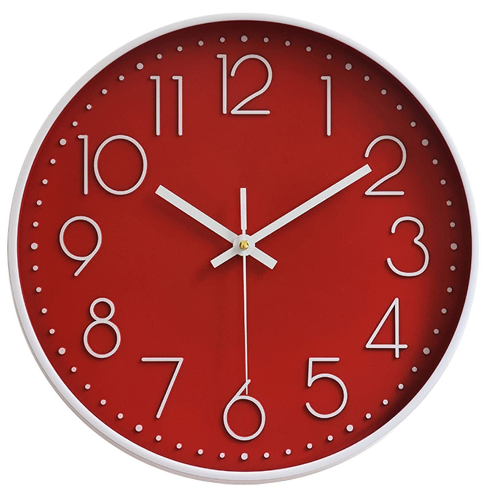 Wall Clocks Battery Operated Non-Ticking Red Clock 12 Inch Kitchen Wall Clock...