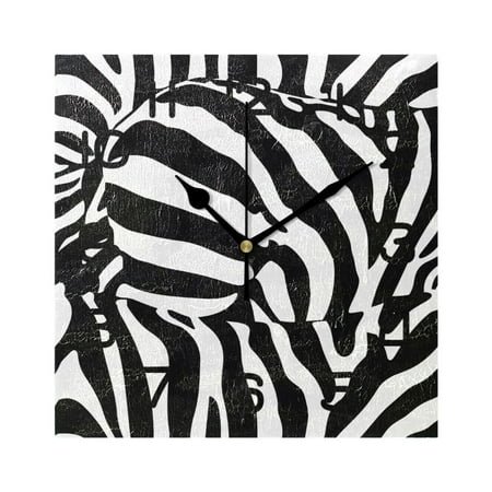 Wall Clock Square Silent Non-Ticking Zebra Texture Retro Battery Operated Clock 7.78 inch Home Kitchen Office Decoration
