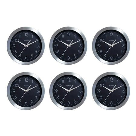 Westclox Wall Clock Brushed Aluminum Round 9 inch Analog Silver Black, 6-Pack