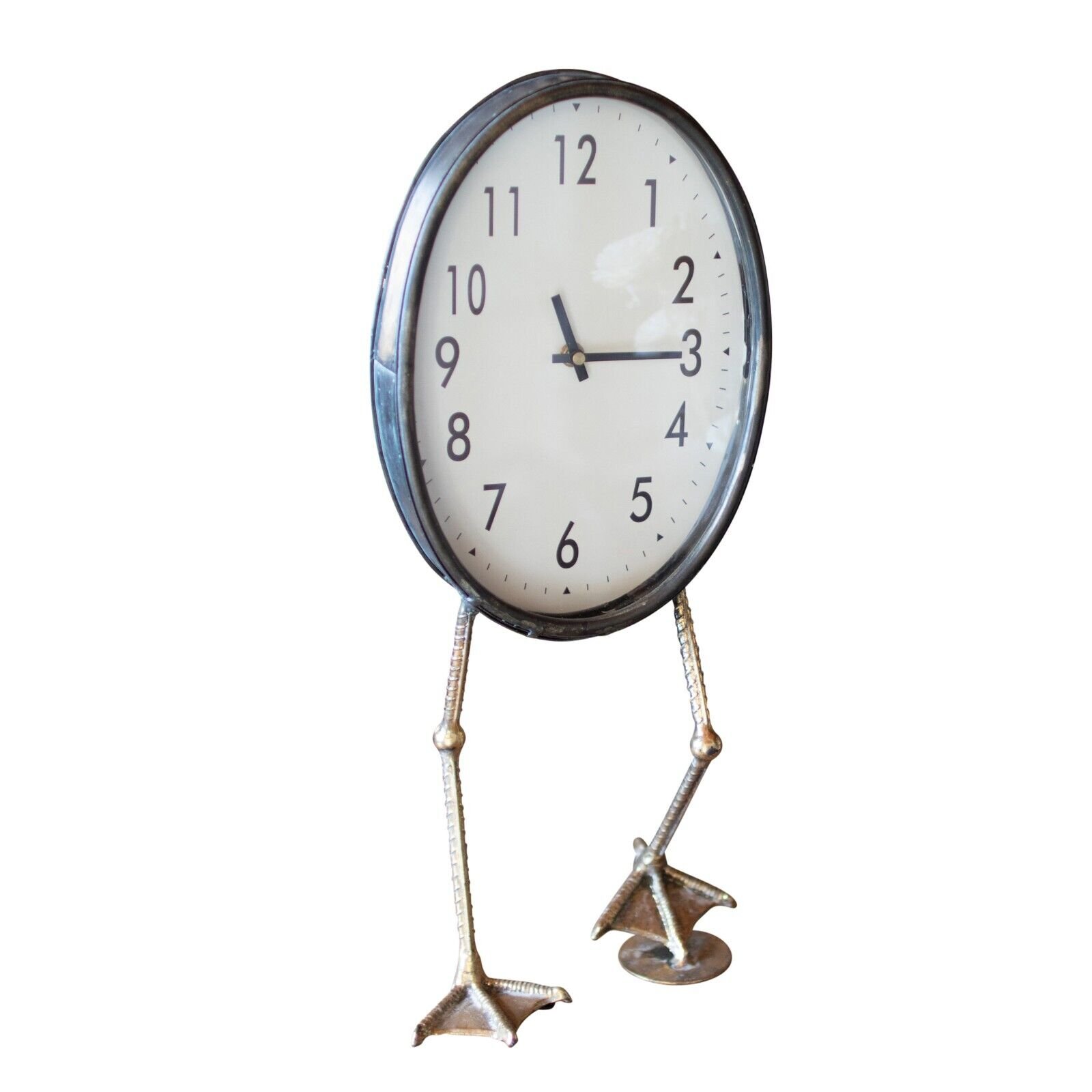 Whimsical Round Tabletop Metal Clock Duck Bird Feet Desk Bedside Vintage Style