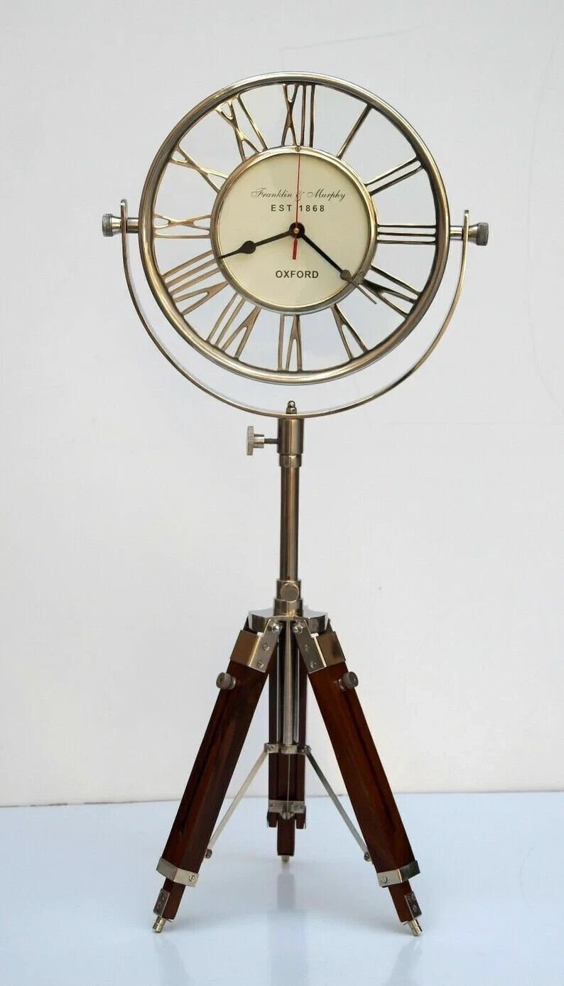 Wooden Desk & Table Analog Clock Roman Numerals Clock Tripod Clock Home/Office