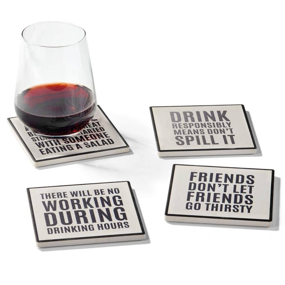 Work Hour Happy Hour Sentiments Set Of 4 Ceramic Coasters 4.25''D