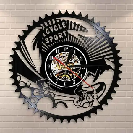 Yan Gxx Cycle Sport Mountain Bike Wall Art Wall Clock Gears Mountain Biking Vintage Vinyl Record