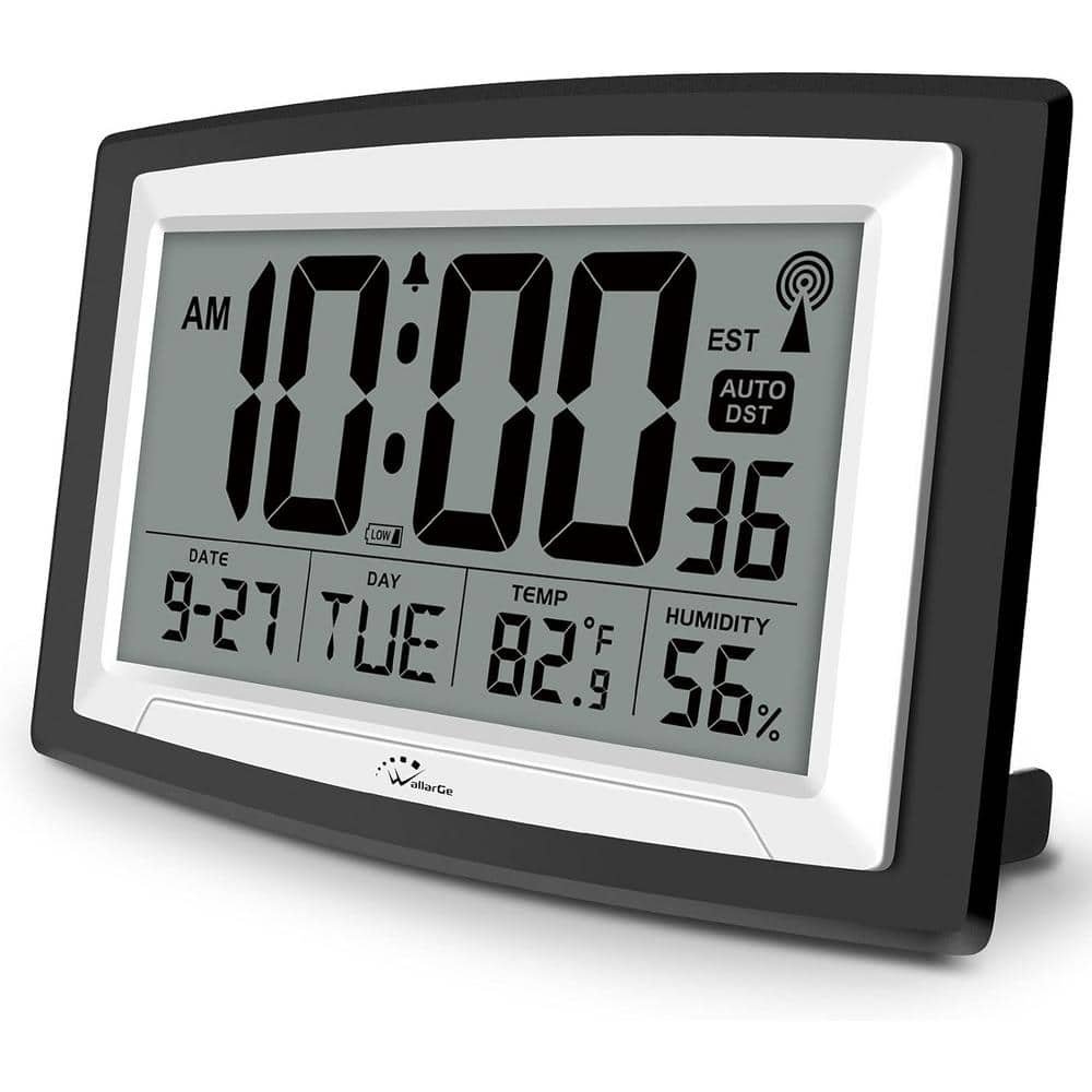 12.5 in. Black Digital Thermoplastic Atomic Clock with Indoor Temperature and Humidity...