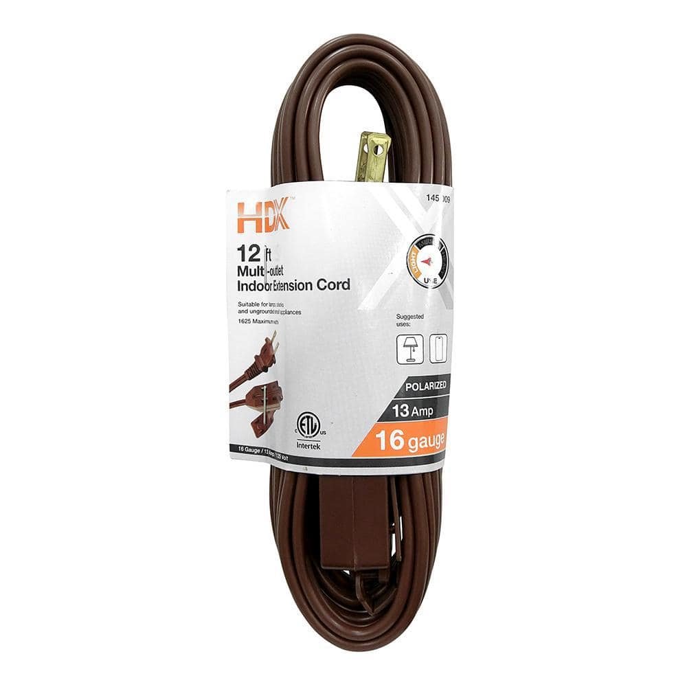 12 ft. 16/2 Light Duty Indoor Multi-Outlet Extension Cord, Brown