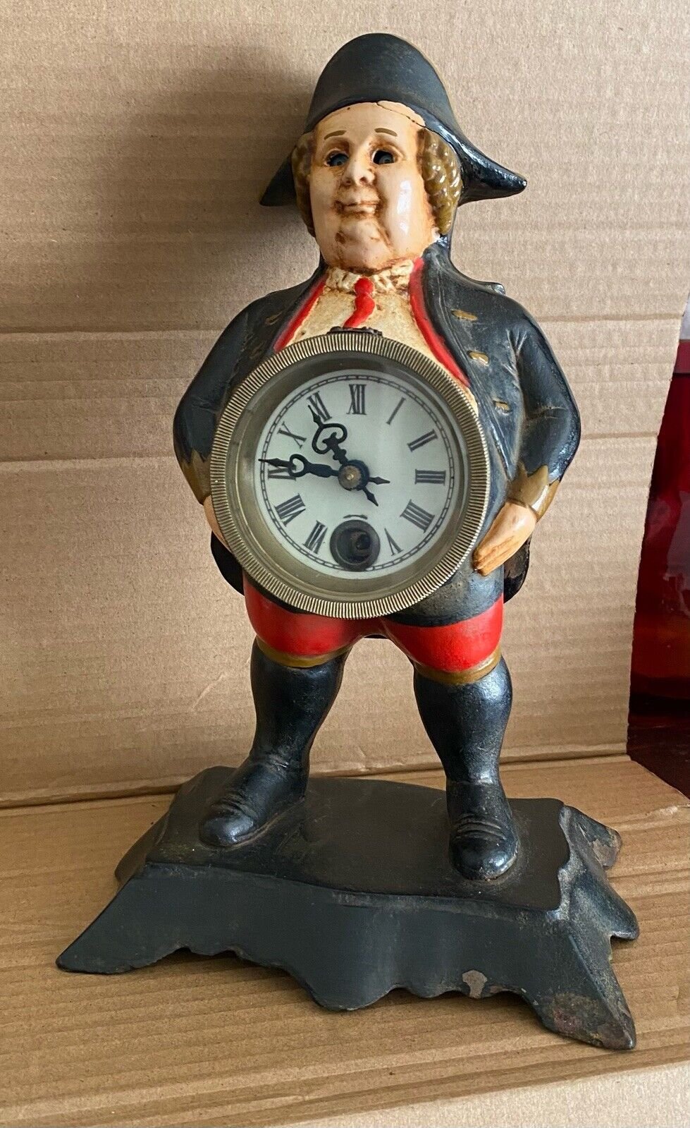 1858 Rare Cast Iron German Burgermeister Blinking Eye Clock working (no key)