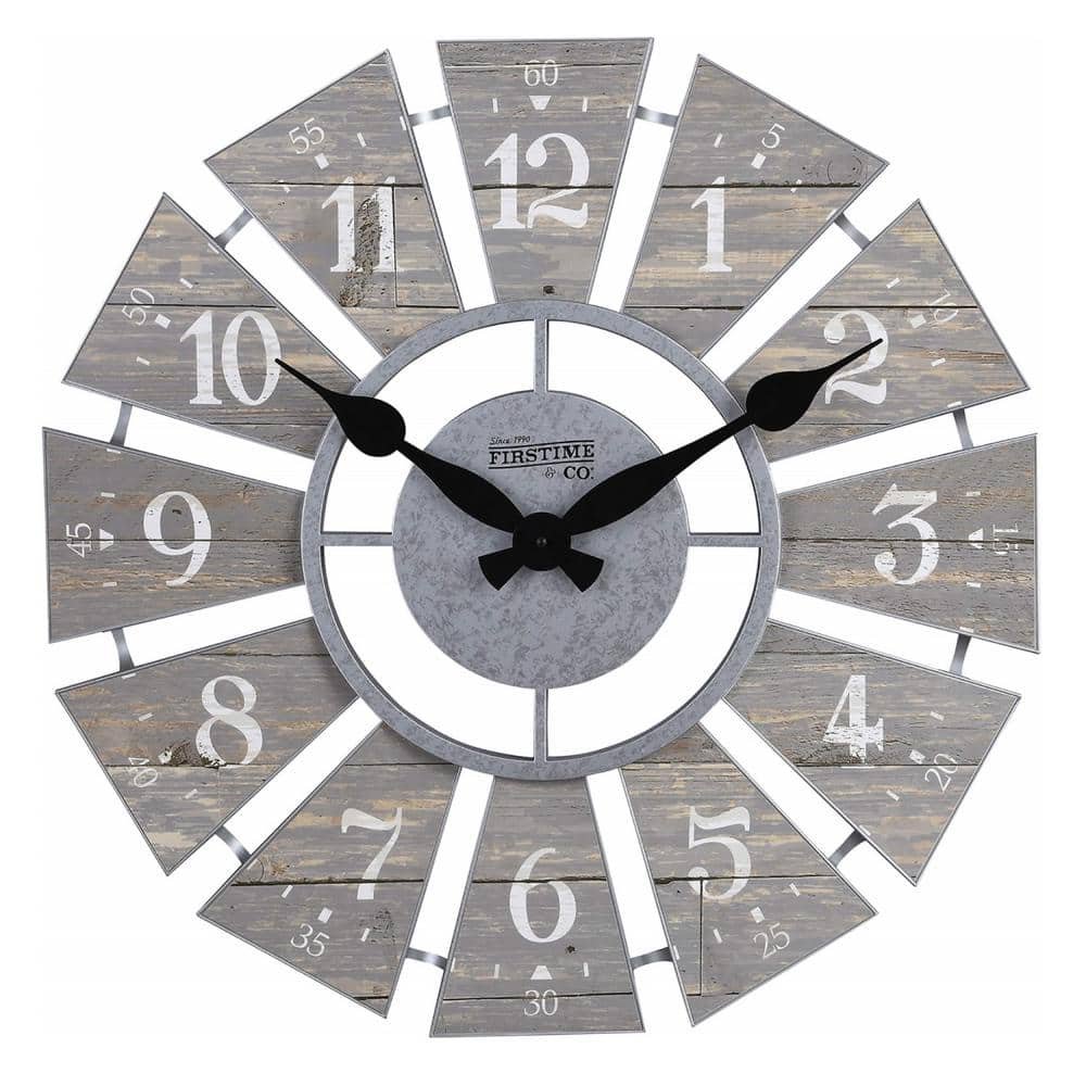 24 in. Numeral Windmill Gray Wall Clock, Large Vintage Decor