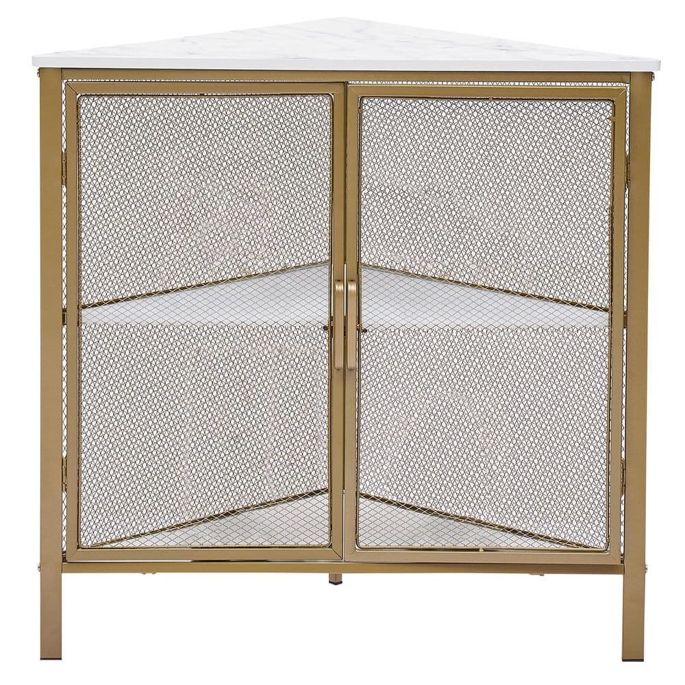 3-Tiers Corner Shelf Metal Frame Shelves Storage Organizer Ventilation Protection Door Gold...