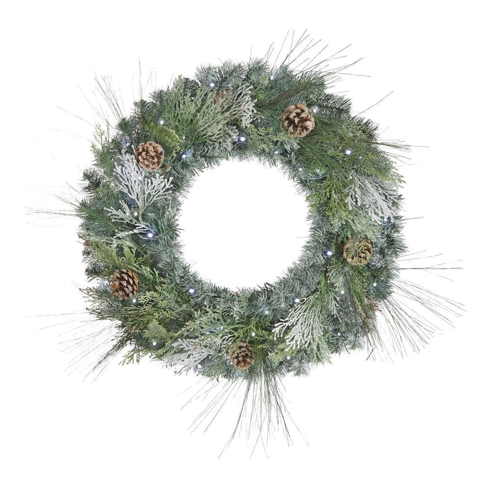 30 in. Battery Operated Pre-Lit Mixed Pine Artificial Christmas Wreath with Pine...