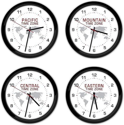 4 Time Zone Custom Wall Clocks - White, Black, World Globe Home Office Decor