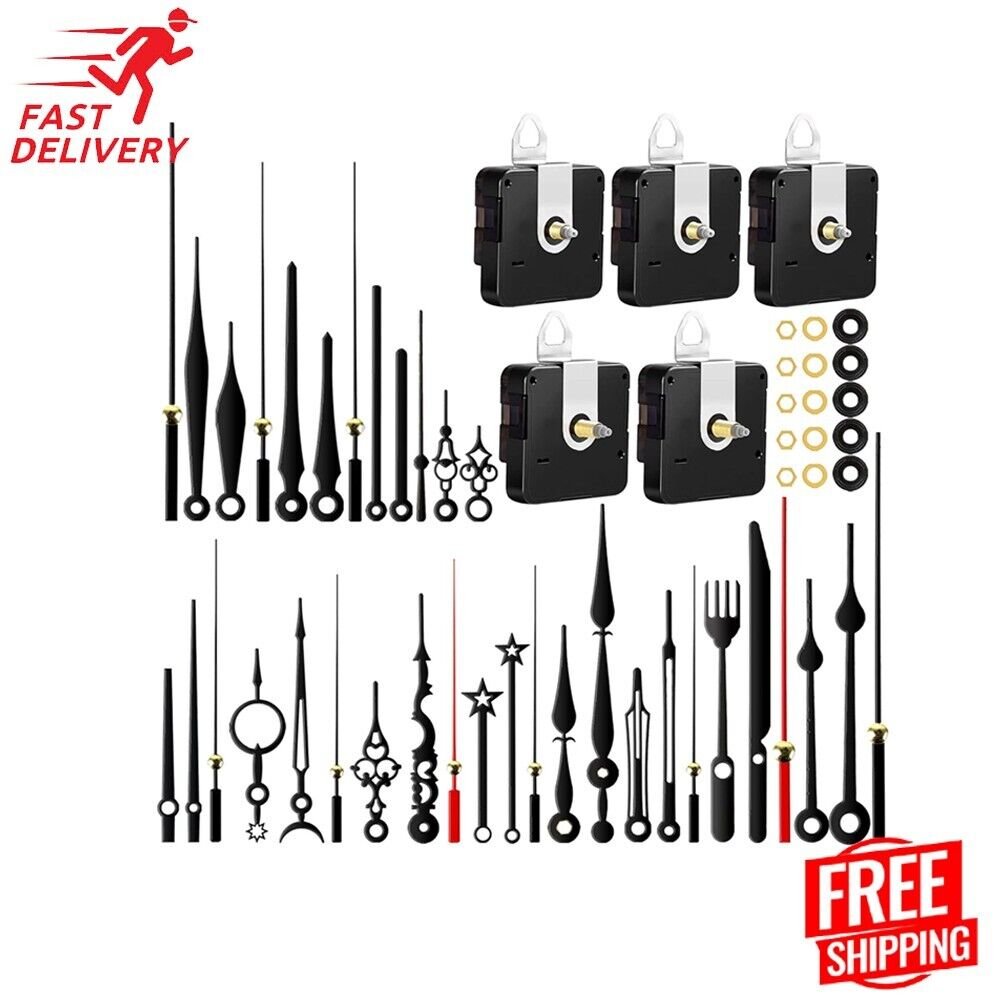 5pcs High Torque Quartz Clock Movement Mechanism Replacement Clock Kit with 12 D