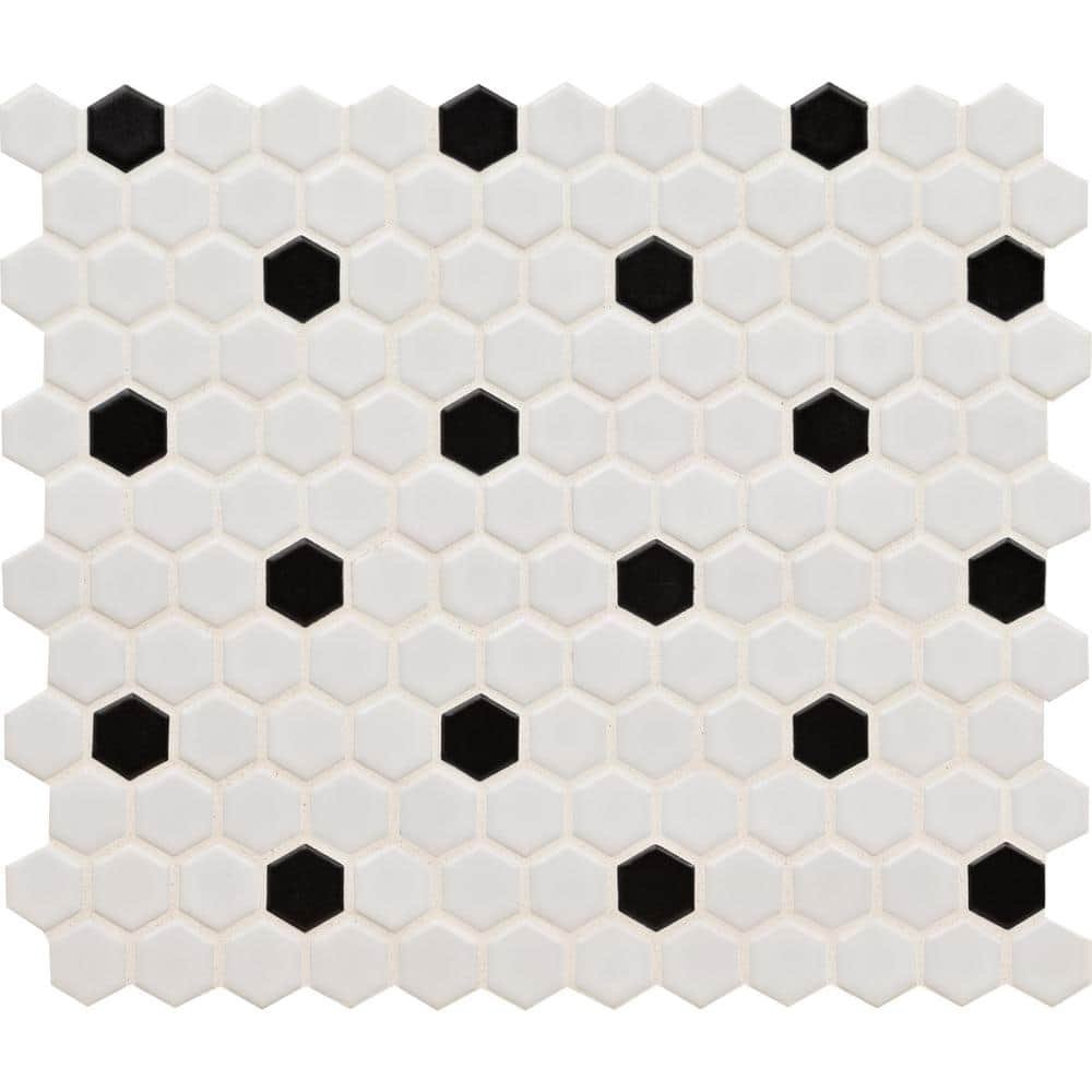 Adelaide Black & White Hexagon 10 x 12 in. Matte Porcelain Mesh-Mounted...