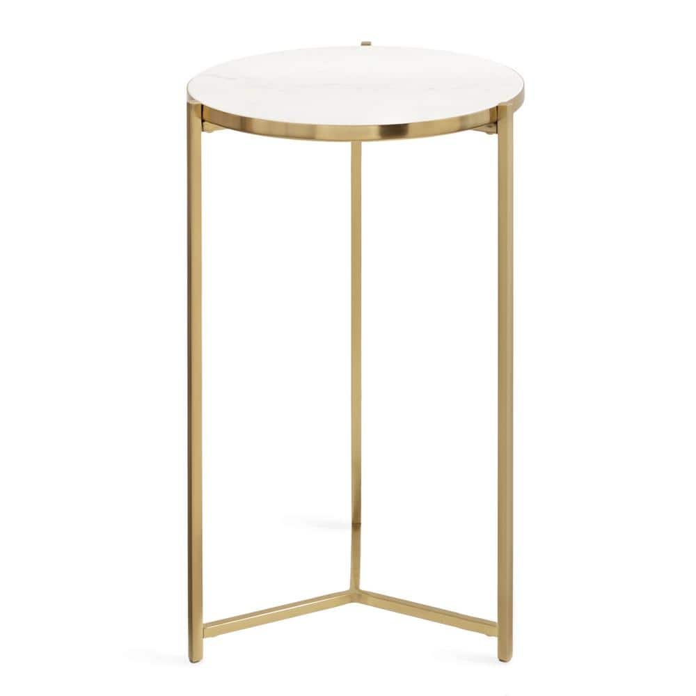 Aguilar 15 in. Gold Round Marble End Table