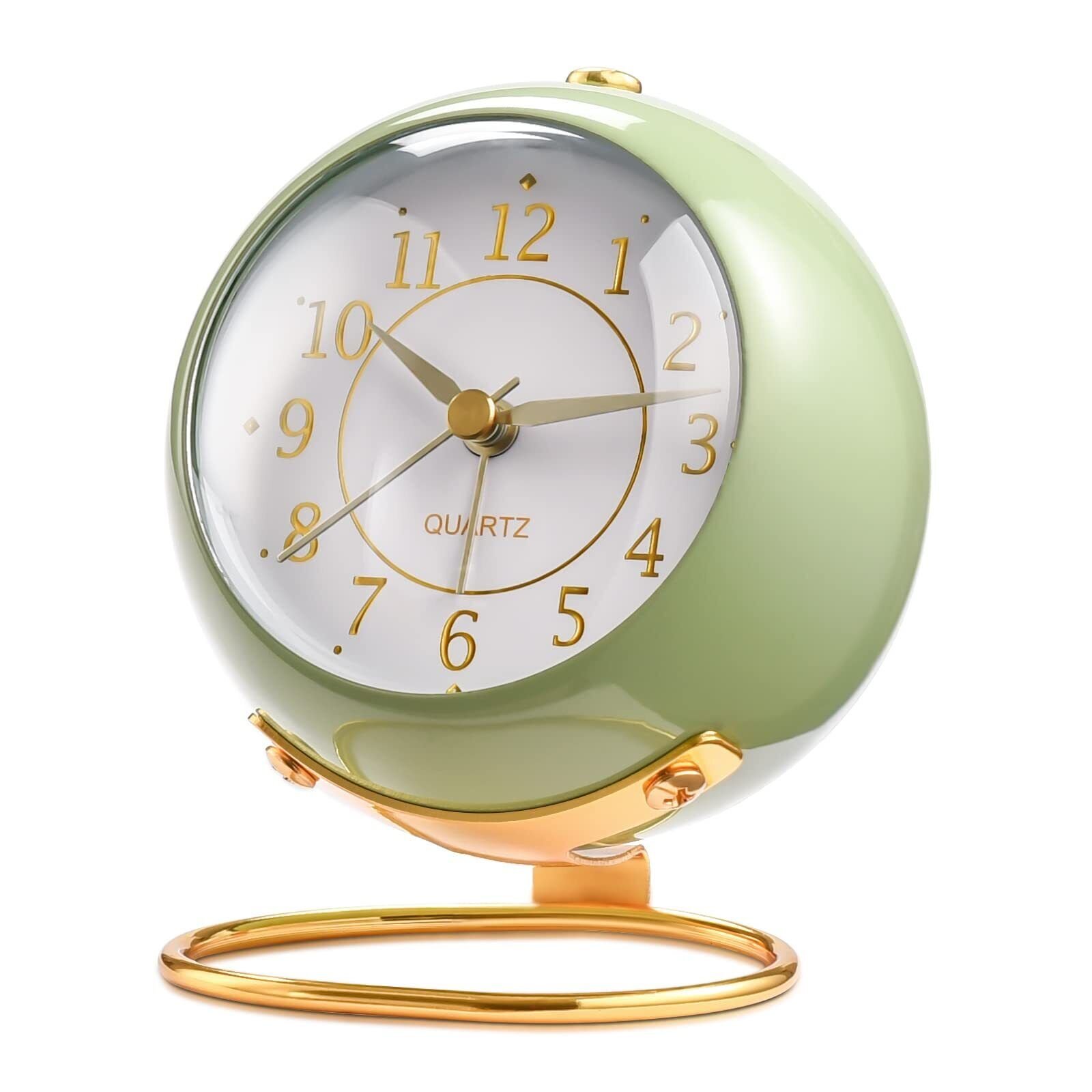 Analog Alarm Clocks Retro Small Desk Clock Night Light Silent Green
