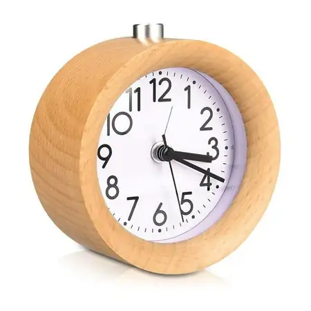 Analog Wood Alarm Clock with Snooze Retro Clock with Dial Alarm Light Quiet Vintage Wood Table photo Analog Wood Alarm Clock with Snooze Retro Clock with Dial Alarm Light Quiet Vintage Wood Table image