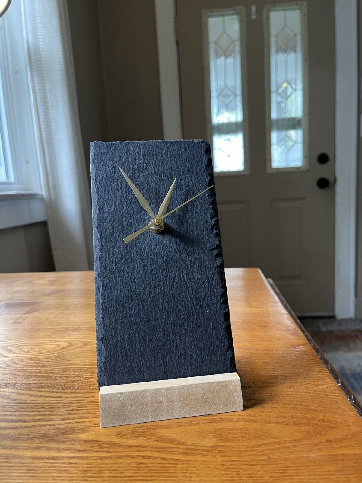 Atomic 8" x 4" Slate Black Desk Clock w/ Wood Base