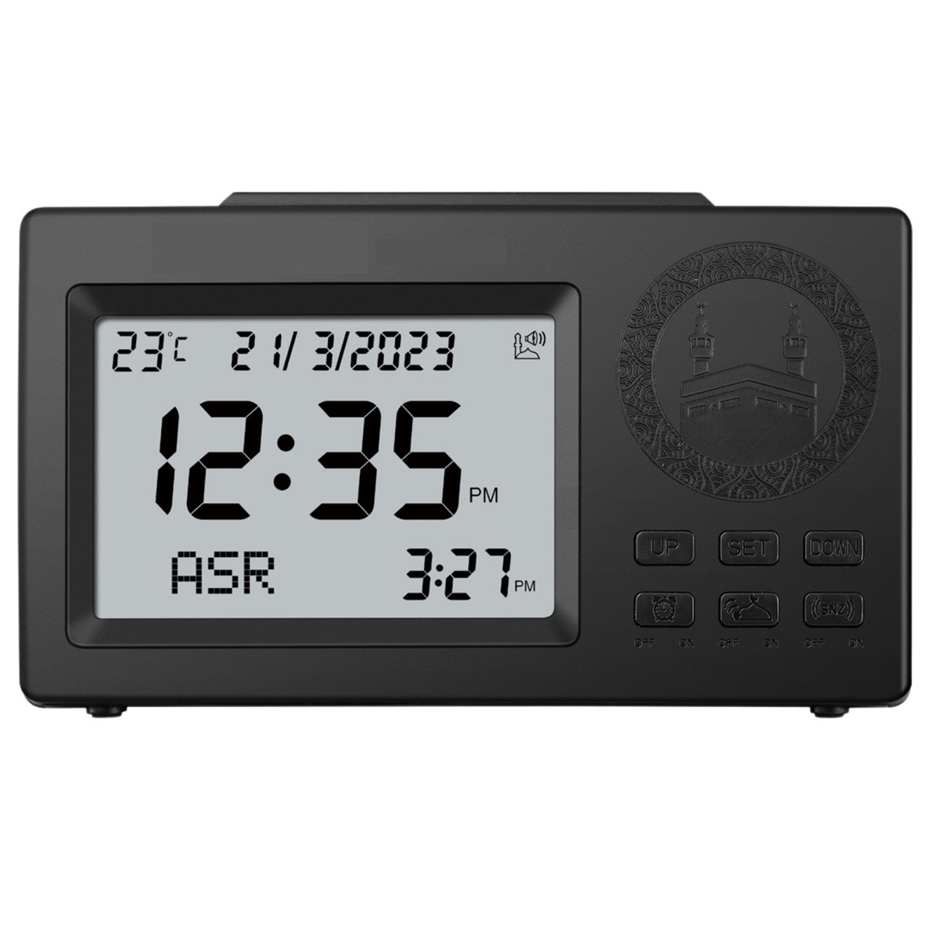 AzanClk Digital Multi Azan Prayer Sounds Islamic Desk Clock for USA - Black