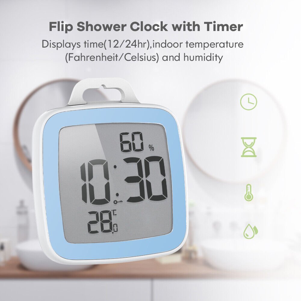 Baldr Shower Clock Waterproof Bathroom Temperature Humidity Instrument Timer