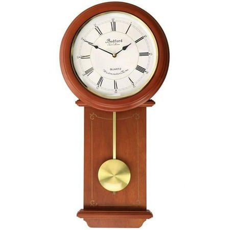 Bedford Clock Collection 24.5 in. Olivia Wood Chiming Pendulum Wall Clock, Cherry