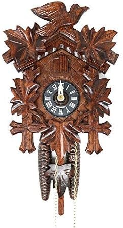 BIRD AND LEAF Model 1200 Brown Forest Mechanical Cuckoo Clock, Linden Wood with Half and Full Hour Strike
