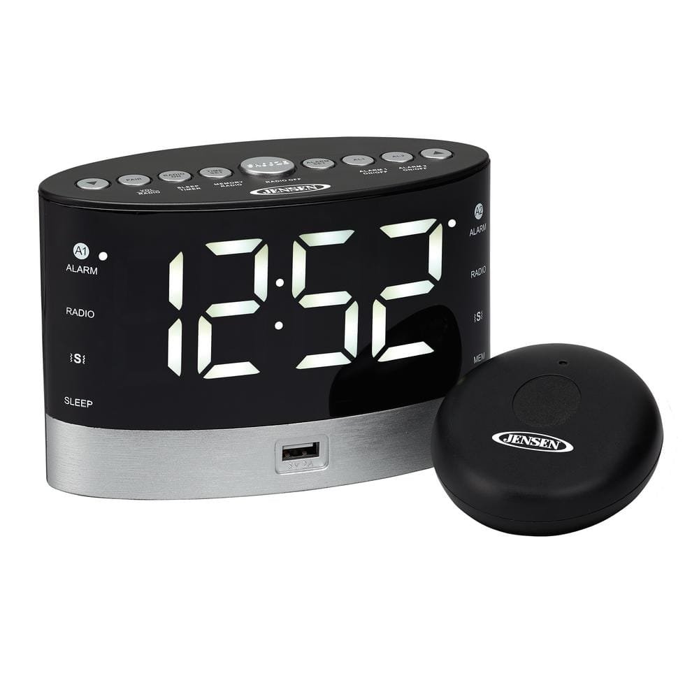 Black AM/FM Alarm Clock Radio with Wireless Under Pillow Vibrator