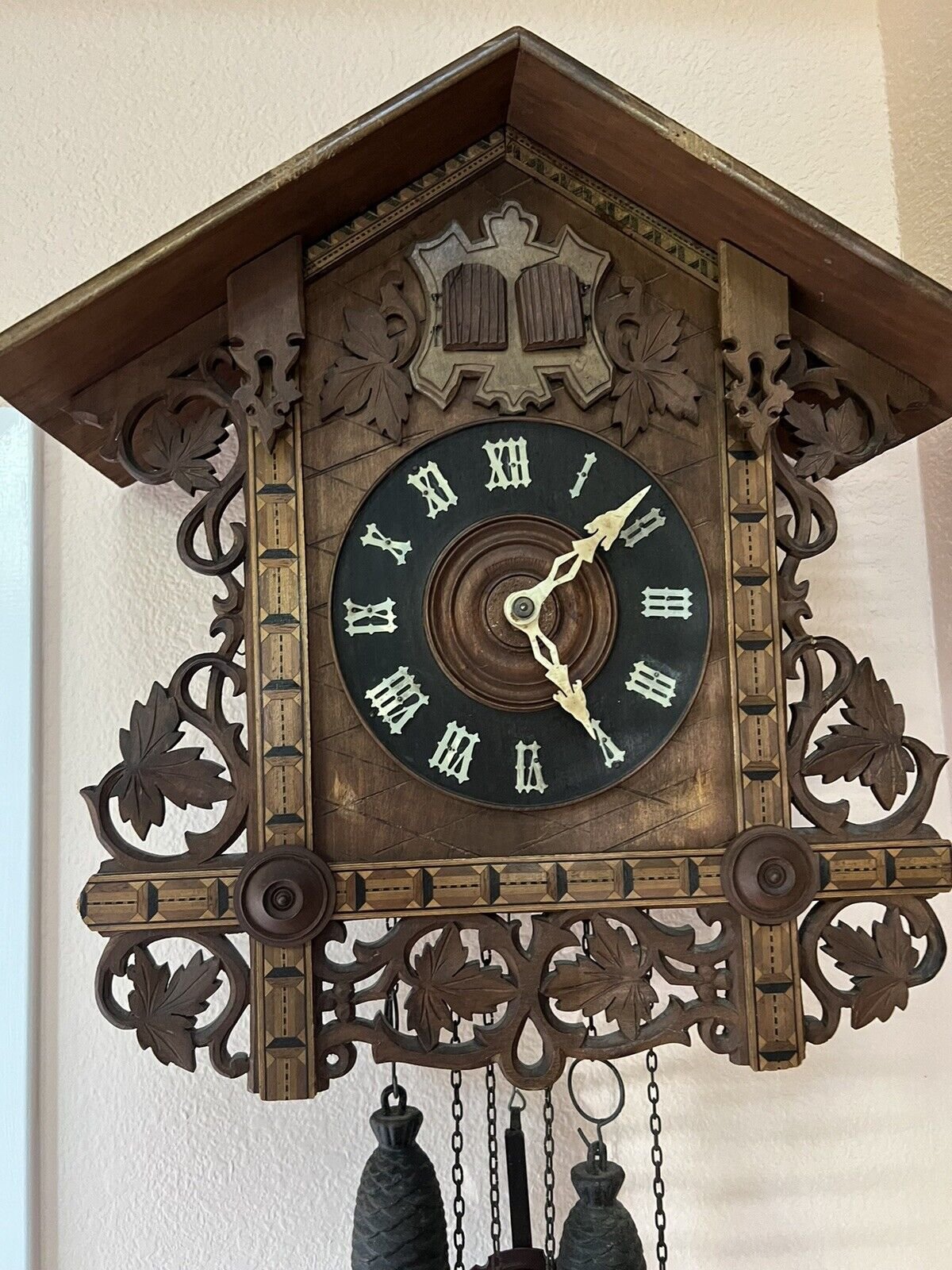 Black Forest Railway Railroad Cuckoo Inlayed Made In Germany Wall Clock