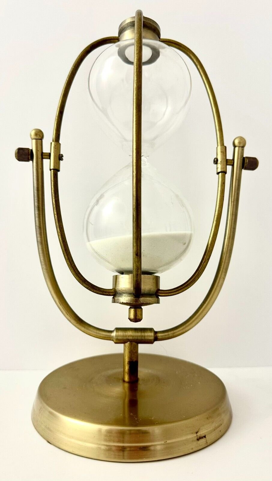 Brass Hourglass Glass Timer Sand Clock Swivel Metal Shelf Table Decor 12.5in Ht
