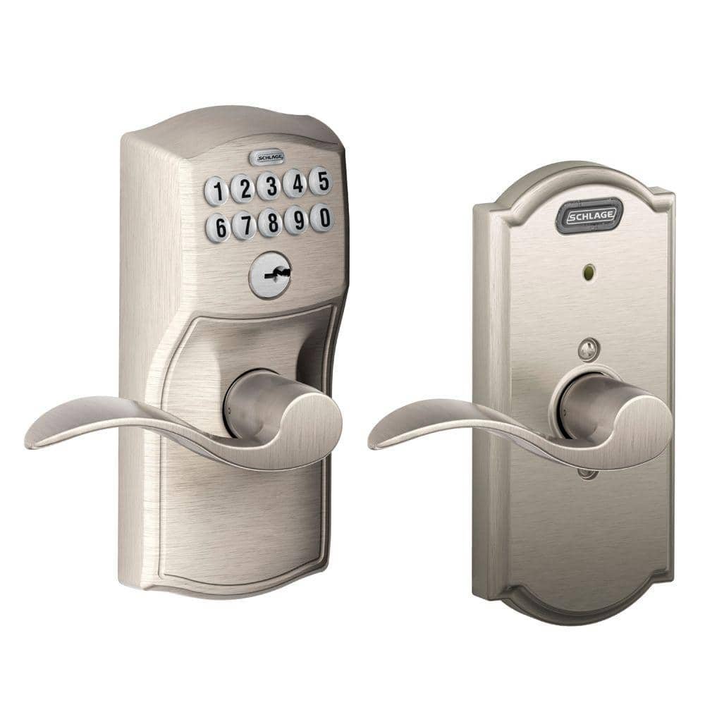 Camelot Series Satin Nickel Keypad Entry Door handle with Accent Interior Built-In...