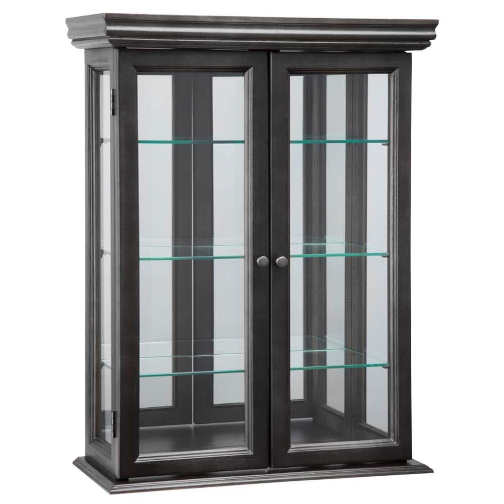 Country Tuscan Black Hardwood Wall Curio Accent Cabinet