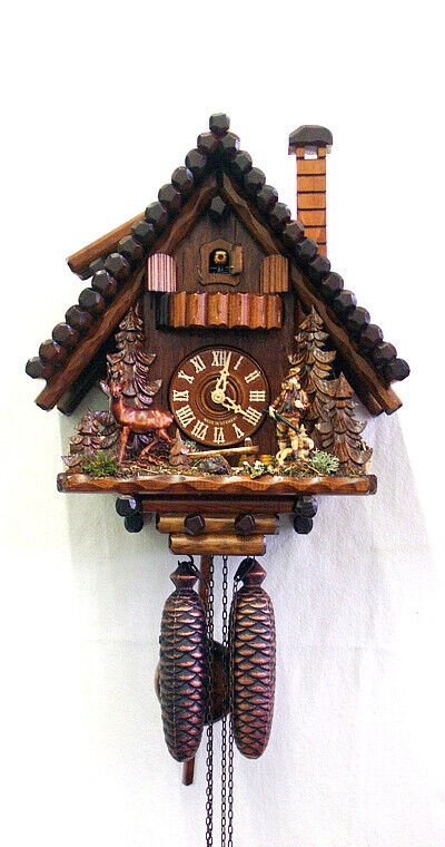 Cuckoo Clock Black Forest House, Hunter, Deer 2.0791.01.P NEW