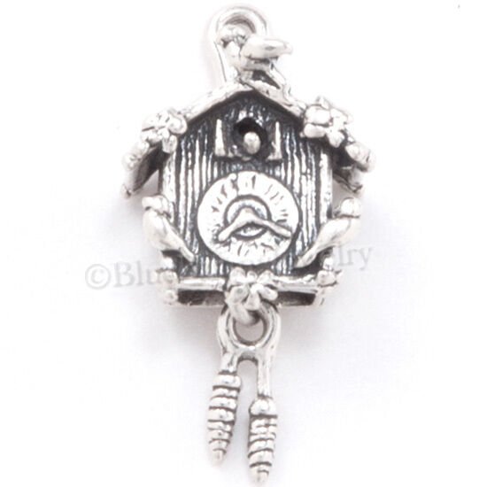 CUCKOO CLOCK Charm Movable Pine Cones Pendant 925 STERLING SILVER 3D Solid