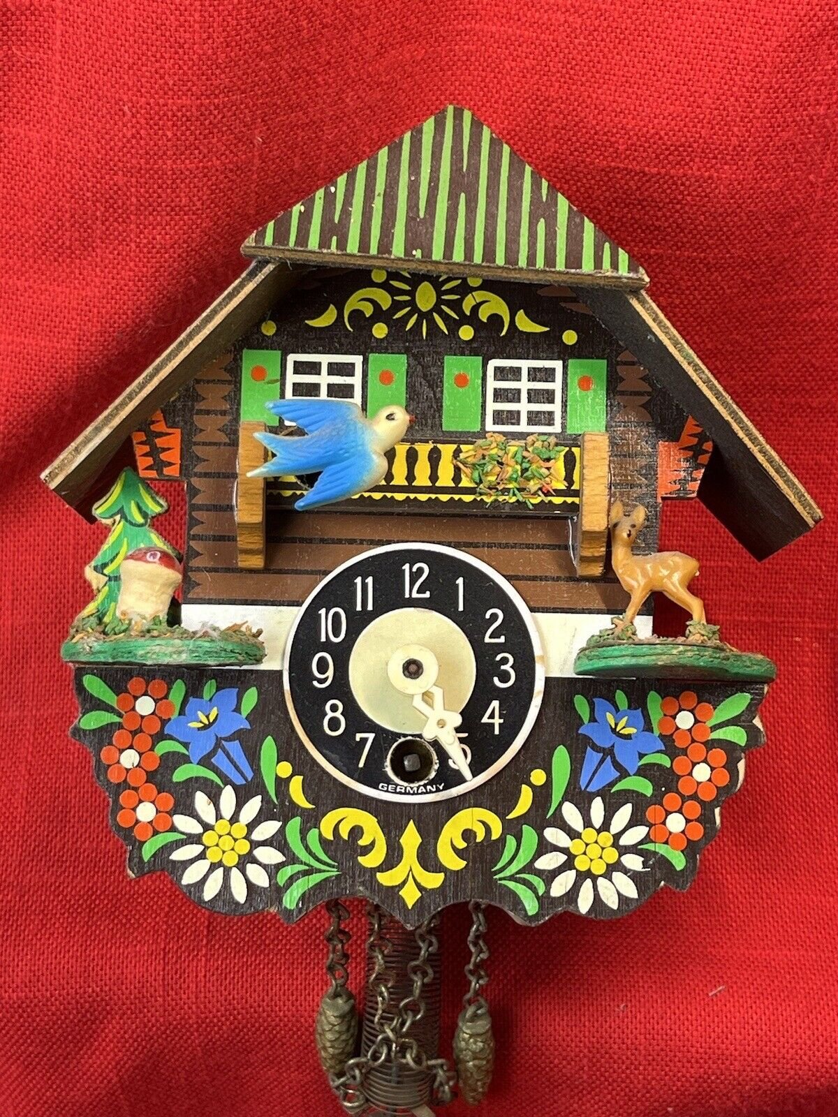 CUCKOO CLOCK Miniature Mini Midcentury Vintage GERMANY WOODEN Bouncing Pair
