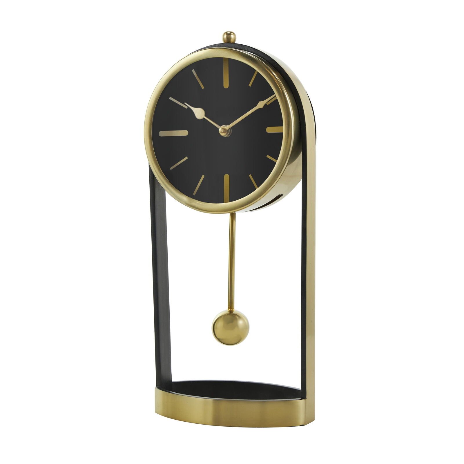 DecMode 15" Gold Aluminum Tall Clock with Swinging Ball Pendulum Living Room