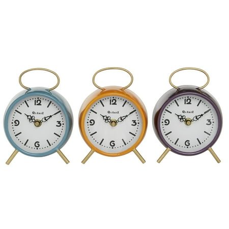 DecMode 6 Multi Colored Wood Ring Top Clock, Set of 3
