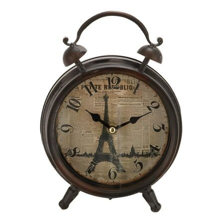 DecMode 9 Black Metal Eiffel Tower Clock with Bell Style Top