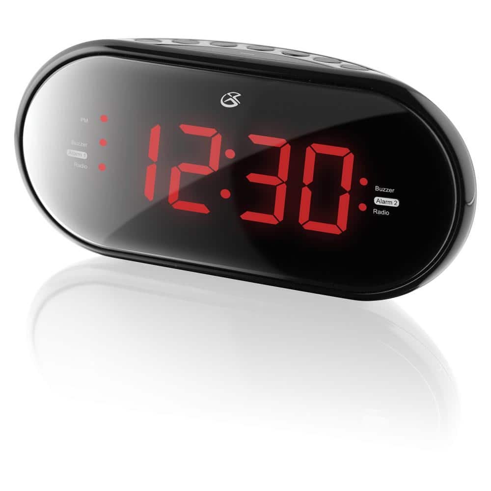 Dual Alarm Clock Radio with Large LED Display, Black