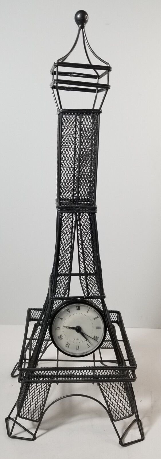 Eiffel Tower Table Clock Metal Mesh 23" Tall Keeps Accurate Time Excellent Condn