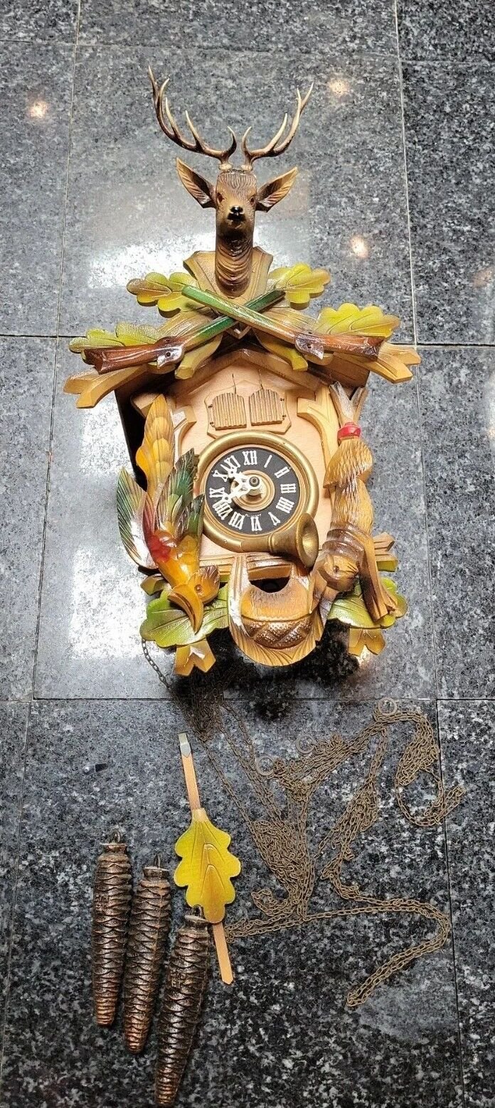 Gebr. Kuner Double Cuckoo Clock Havaian Sunset Hare Pheasant 1 day German