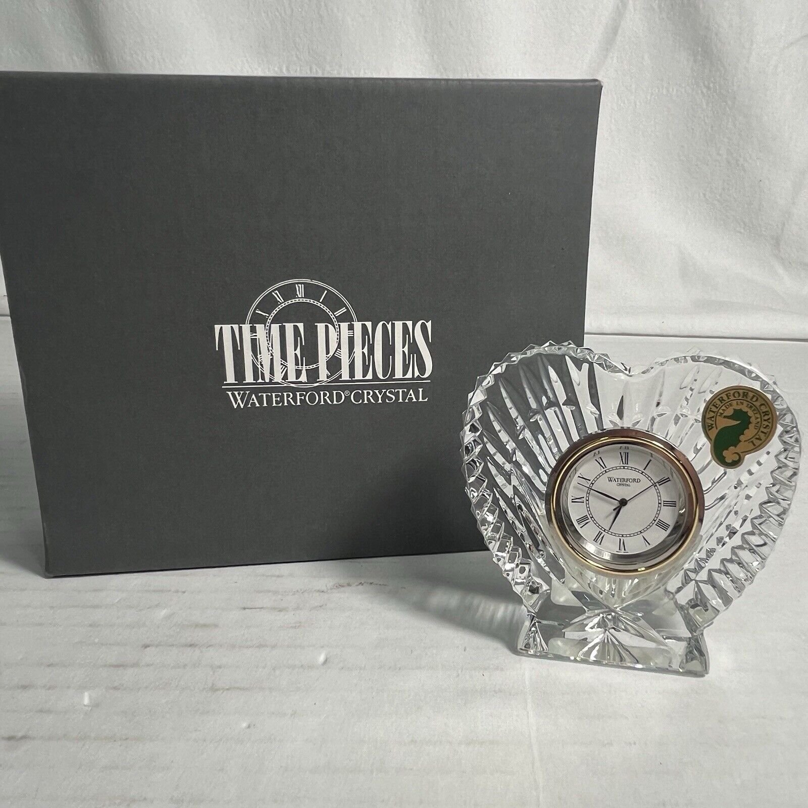 Genuine Waterford Crystal Vintage Heart Shaped Quartz Desk Clock