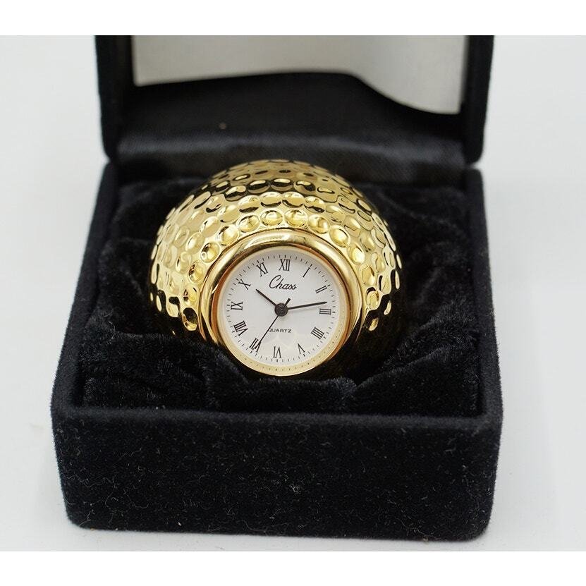 Gold Tone Golf Ball Clock Paper Weight Desk