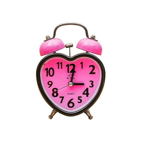 Heart Shape Double Bell Alarm Clock No Ticking Twin Bell Alarm Clock with Nightlight for Kids Girls Bedrooms (Random Color)